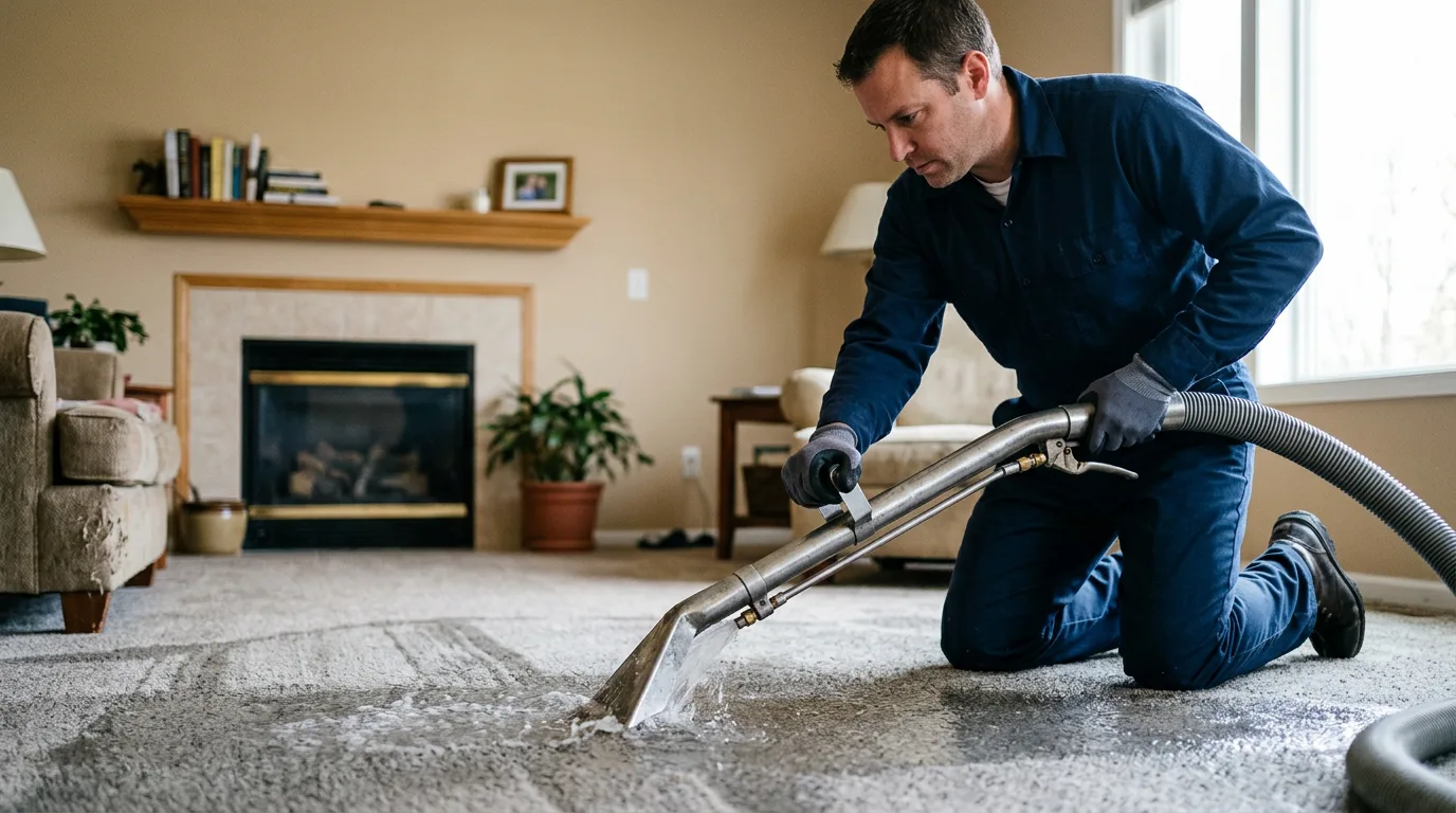 Water damage restoration technician working near Alden, KS